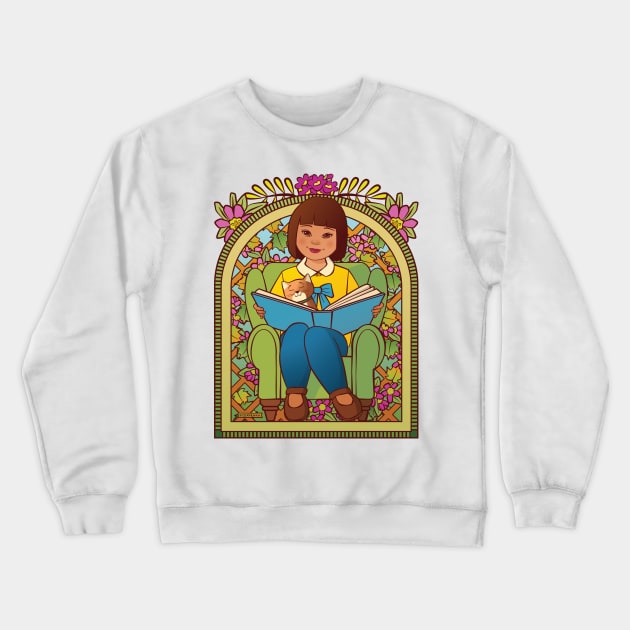 Girl Reading to Cat Crewneck Sweatshirt by Sue Cervenka